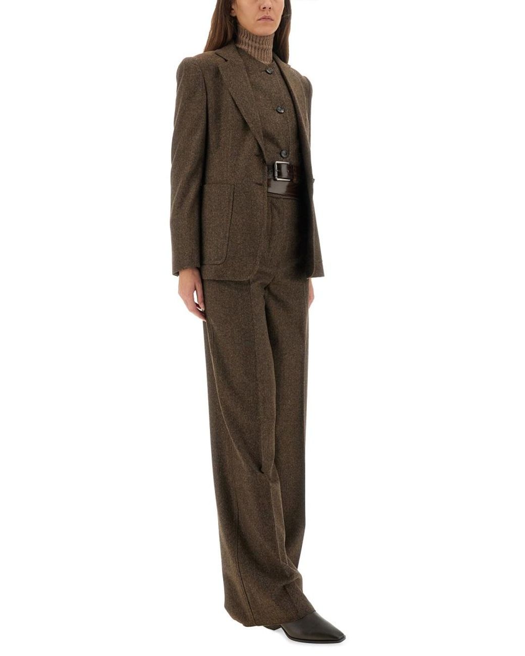 Max Mara Brown Pants Billy1234 Wide-Leg Virgin Wool (Ovis Aries) Trousers