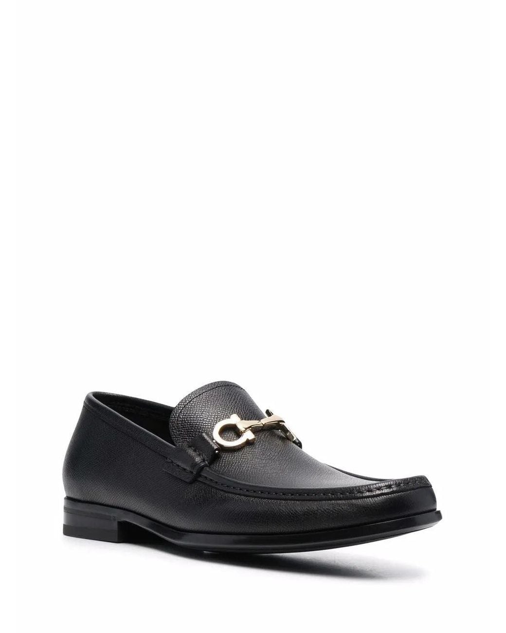 Ferragamo Black Gancini-Plaque Leather Loafers for men