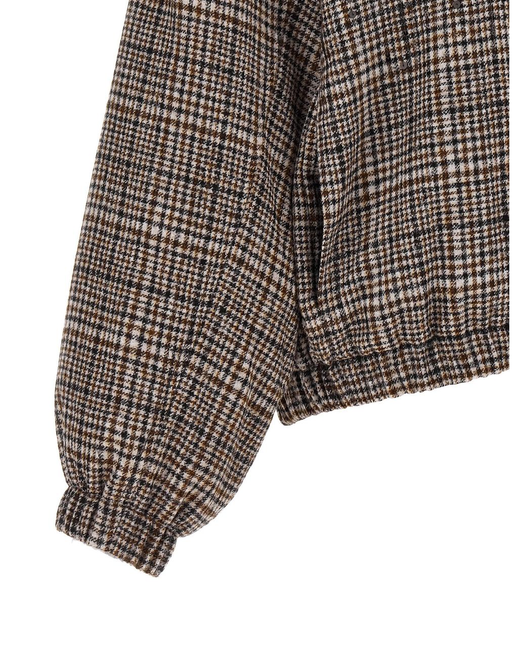 Brunello Cucinelli Brown Sequin Check Bomber Jacket