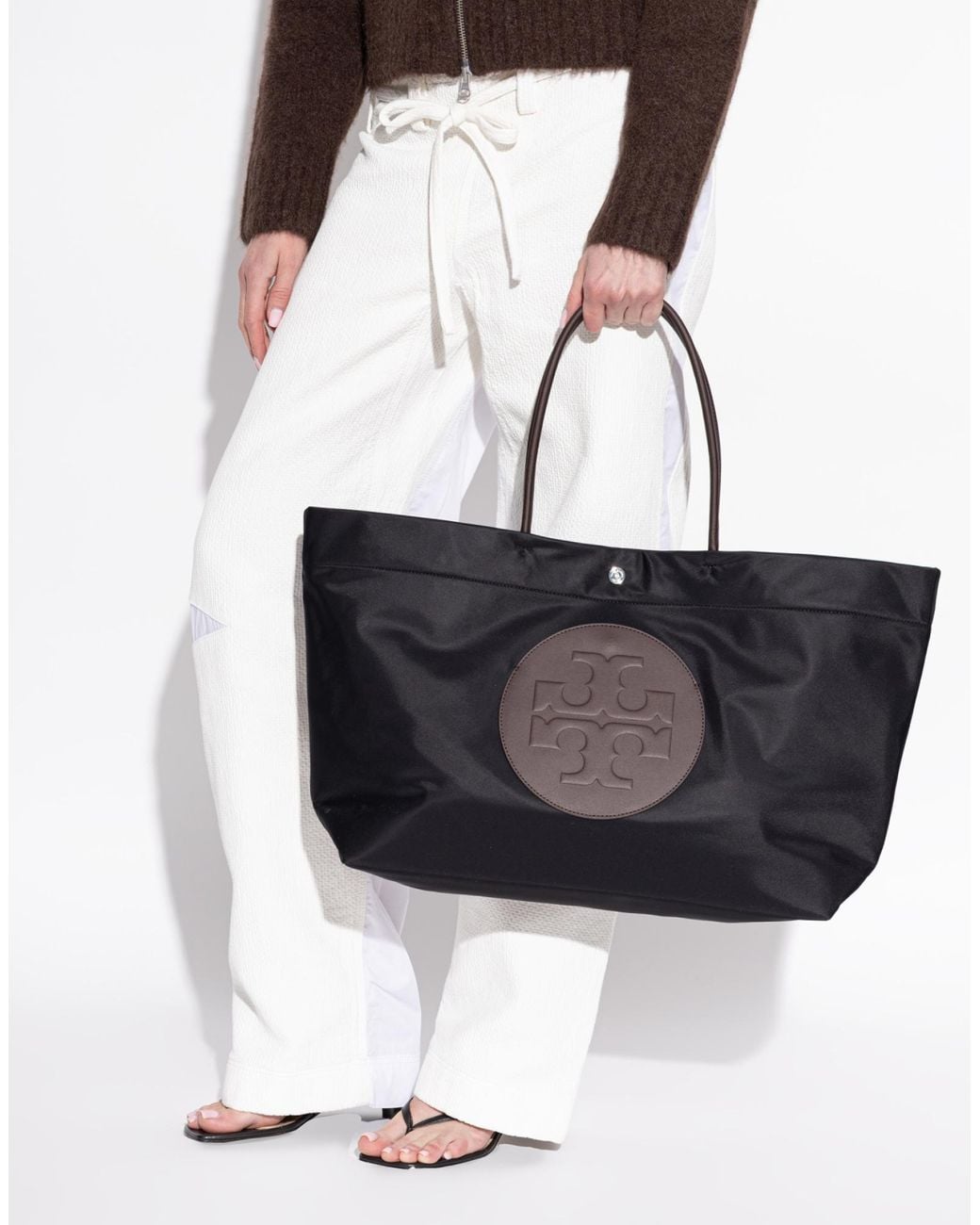 Tory Burch Black Ella Twist Logo Tote Bag