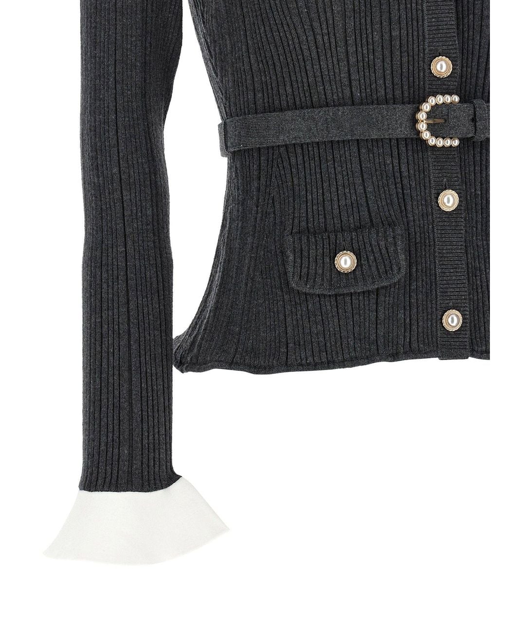Self-Portrait Blue Ribbed With Contrast Cuffs Cardigan