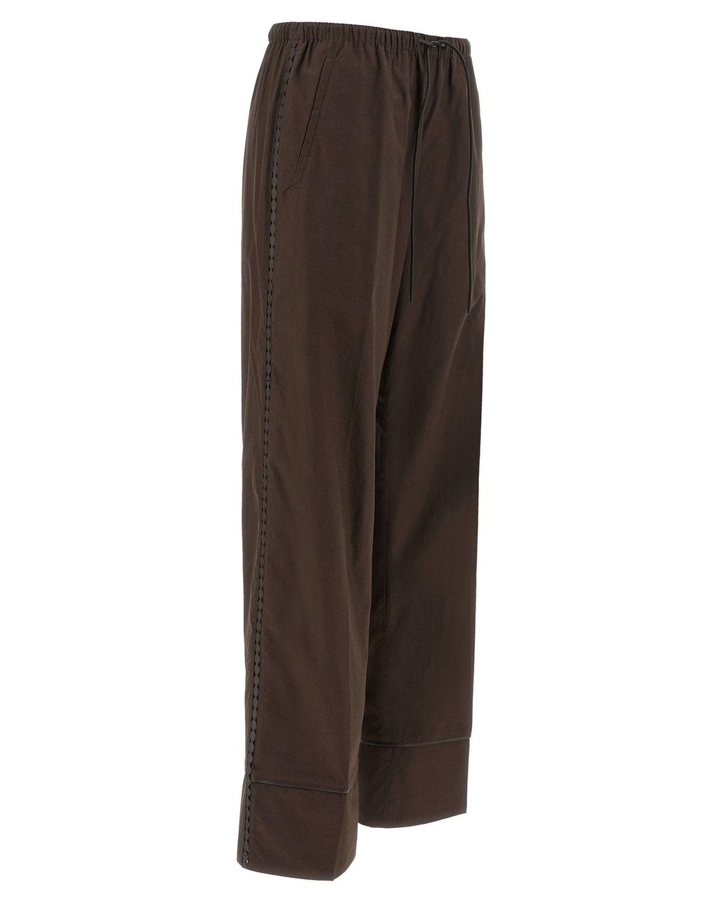 Yves Salomon Brown Leather-Insert Cotton Trousers