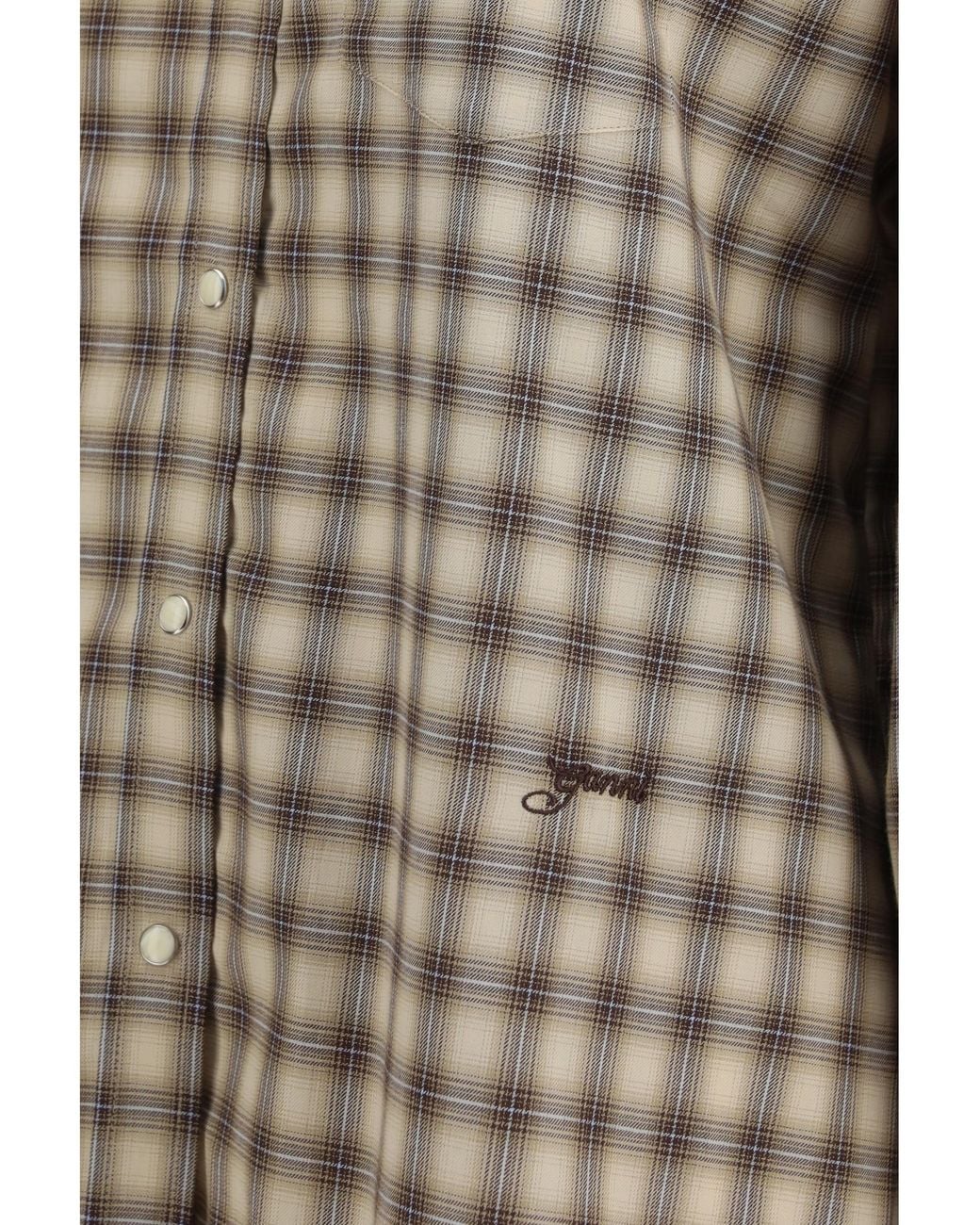 Ganni Gray Check Fannel Shirt Cotton