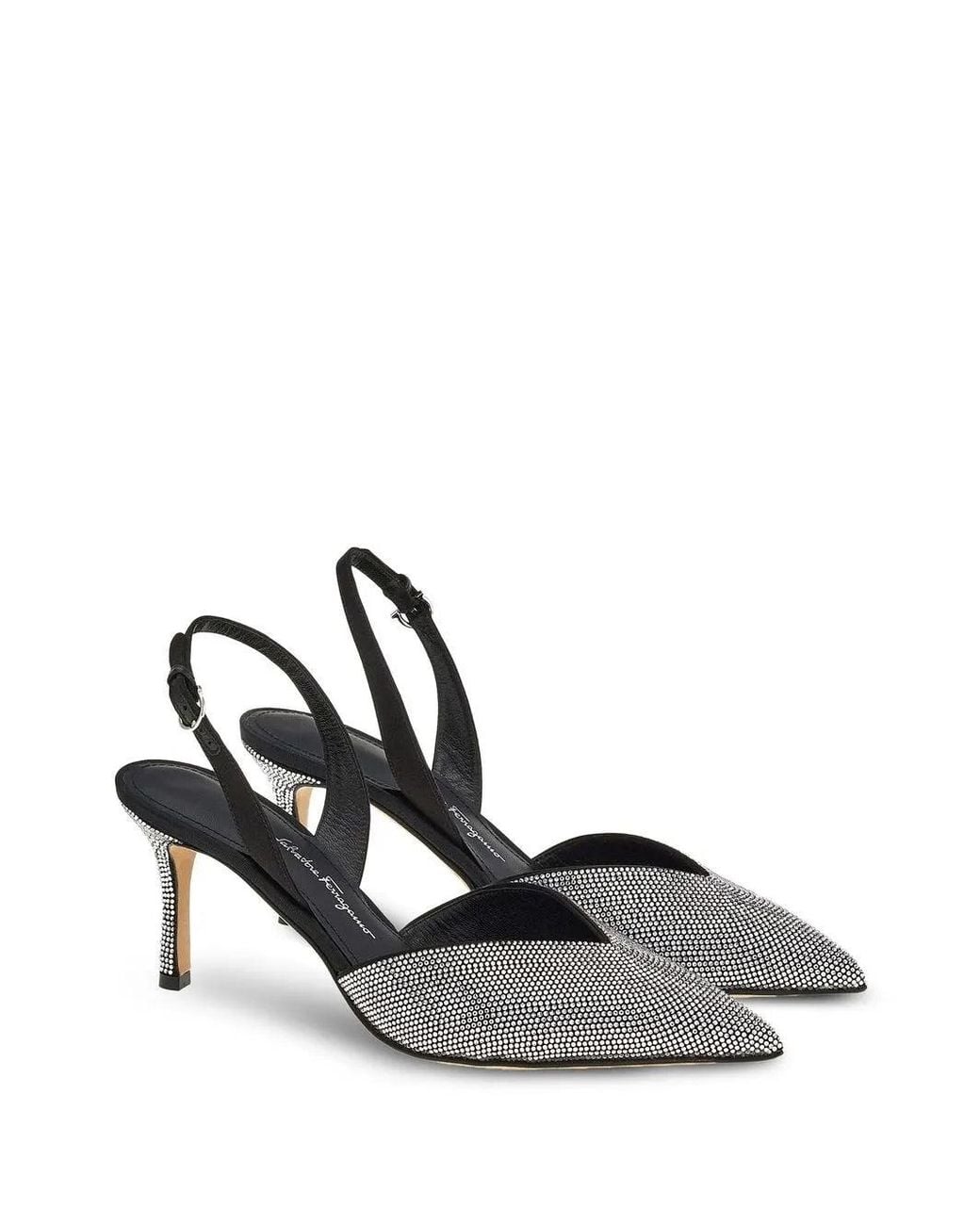 Ferragamo White Crystal Embellished Slingback Pumps