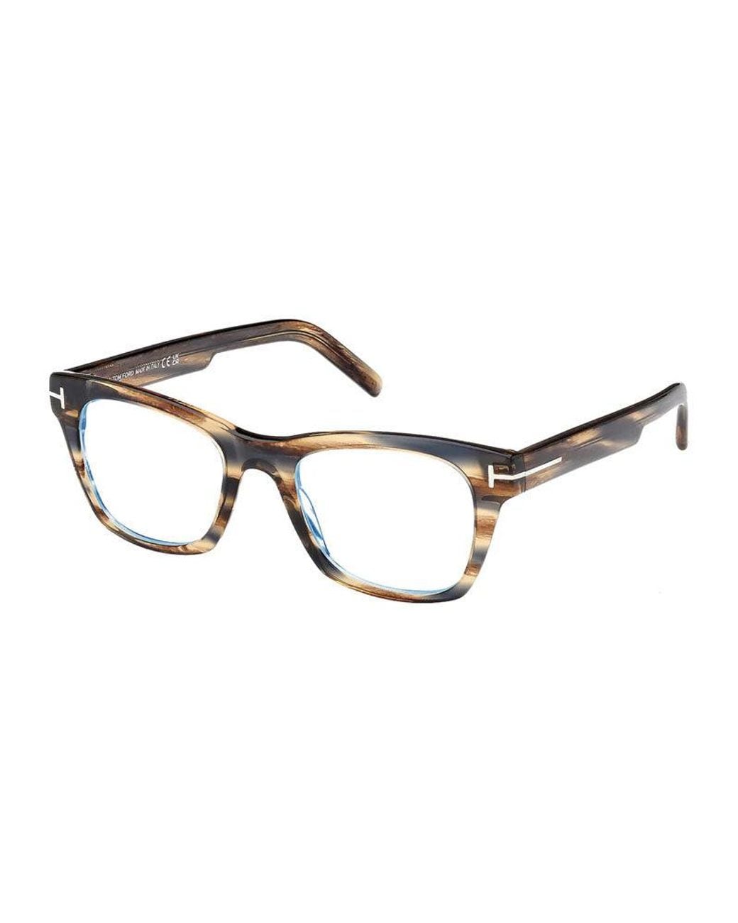 Tom Ford Brown Eyeglasses Square Full Rim, Havana Frame And Clear Light Block Lens Ft5886-B045 Sunglasses for men