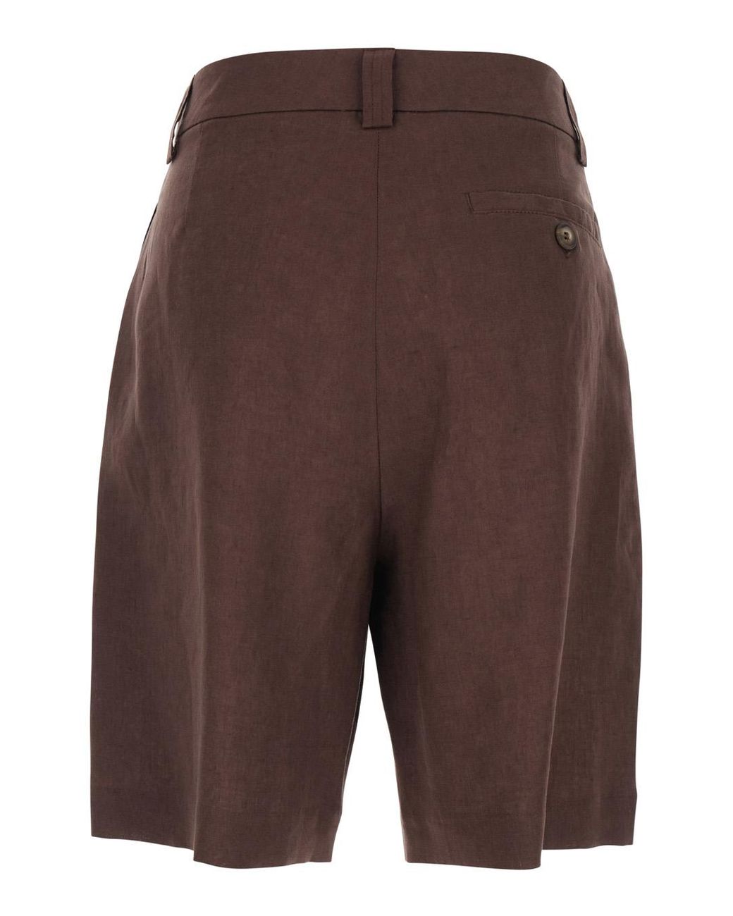 Le Plain Brown Linen Front Pleated Shorts For And Bermuda