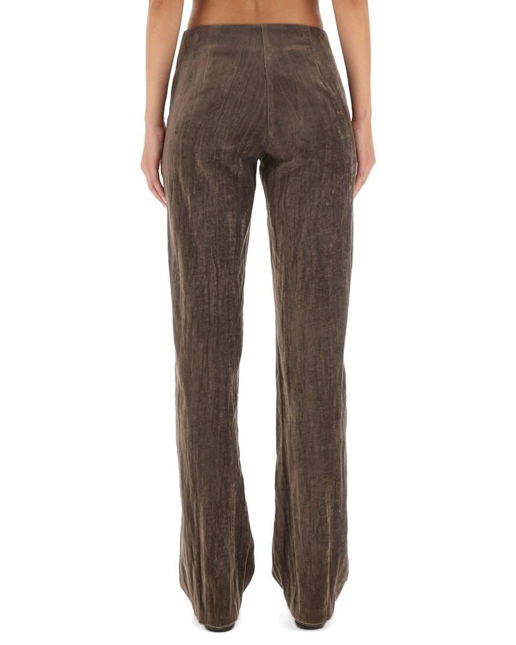 Alysi Brown Velvet Crinkle Slim Pants