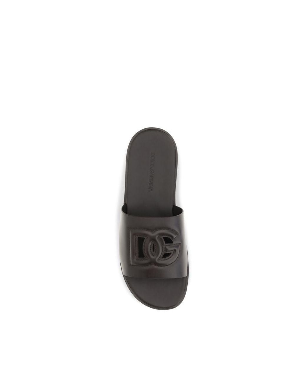Dolce & Gabbana Brown Dolce & Gabbana Embossed-Logo Calf Leather Sandals for men
