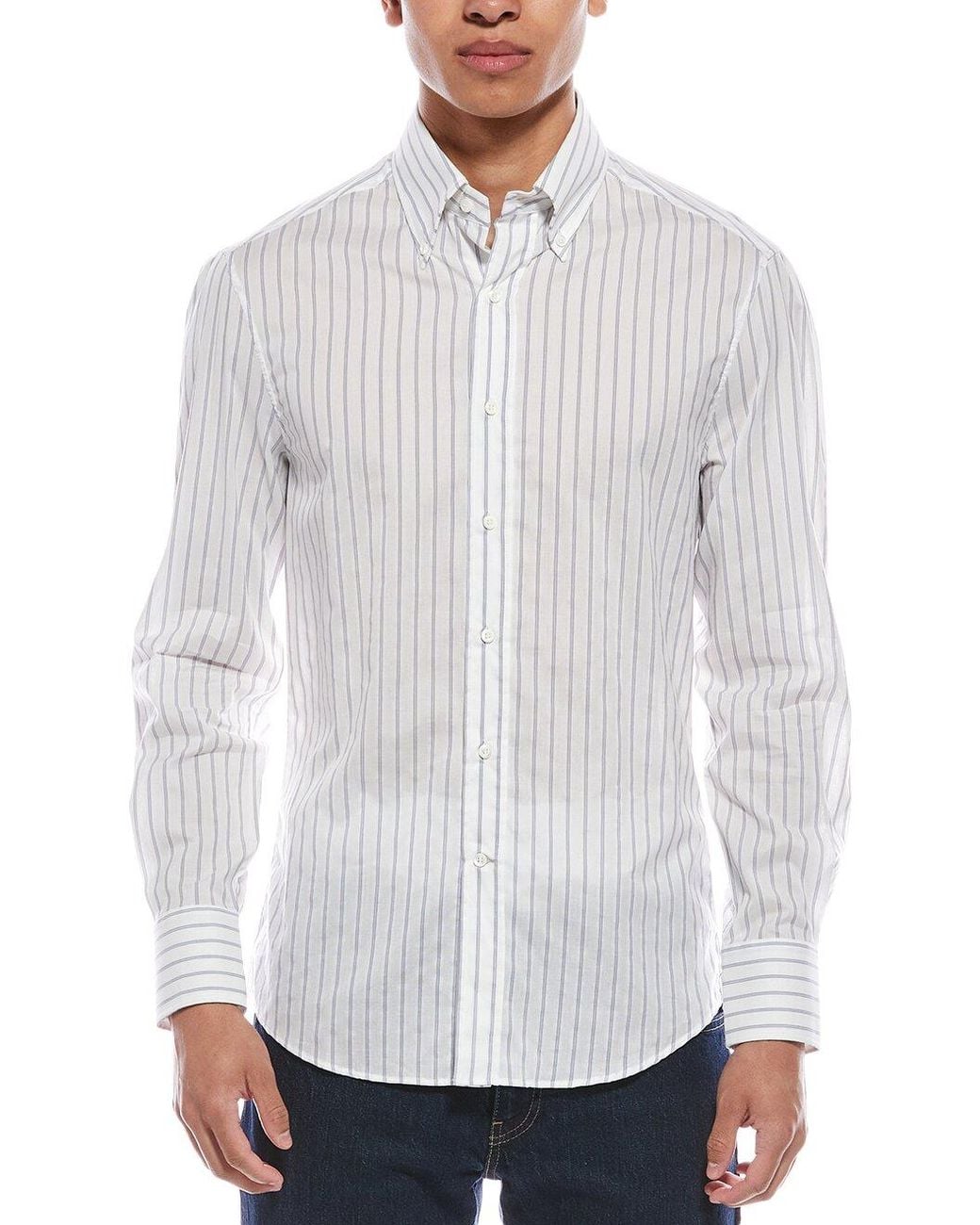 Brunello Cucinelli Gray Striped Button-Up Shirt for men