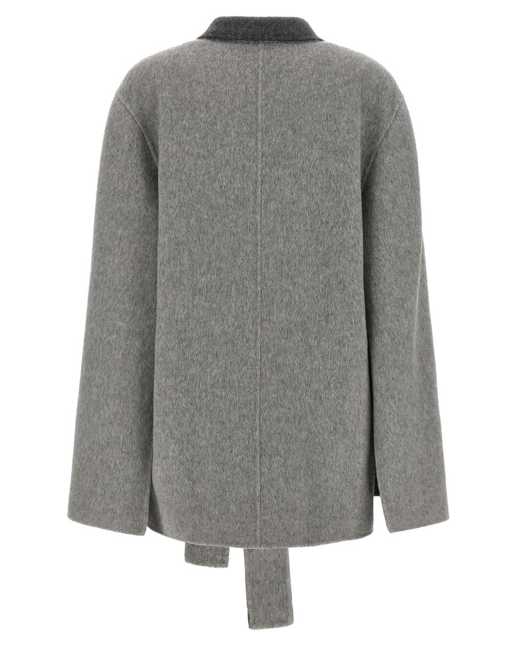 Alberta Ferretti Gray Cape-Sleeve Wool Coat