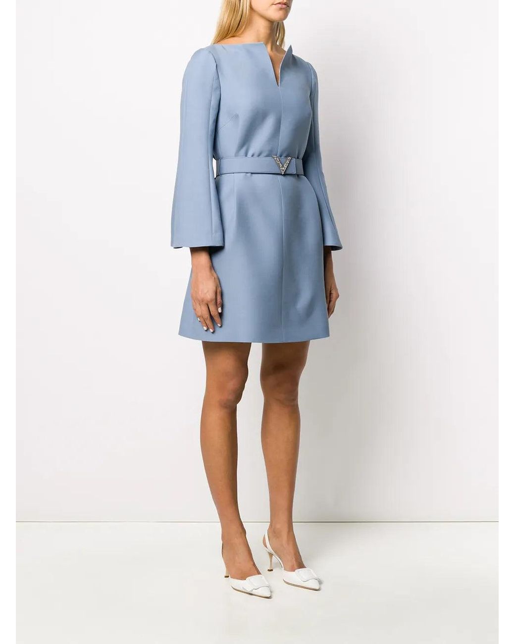 Valentino Blue V Belted Dress