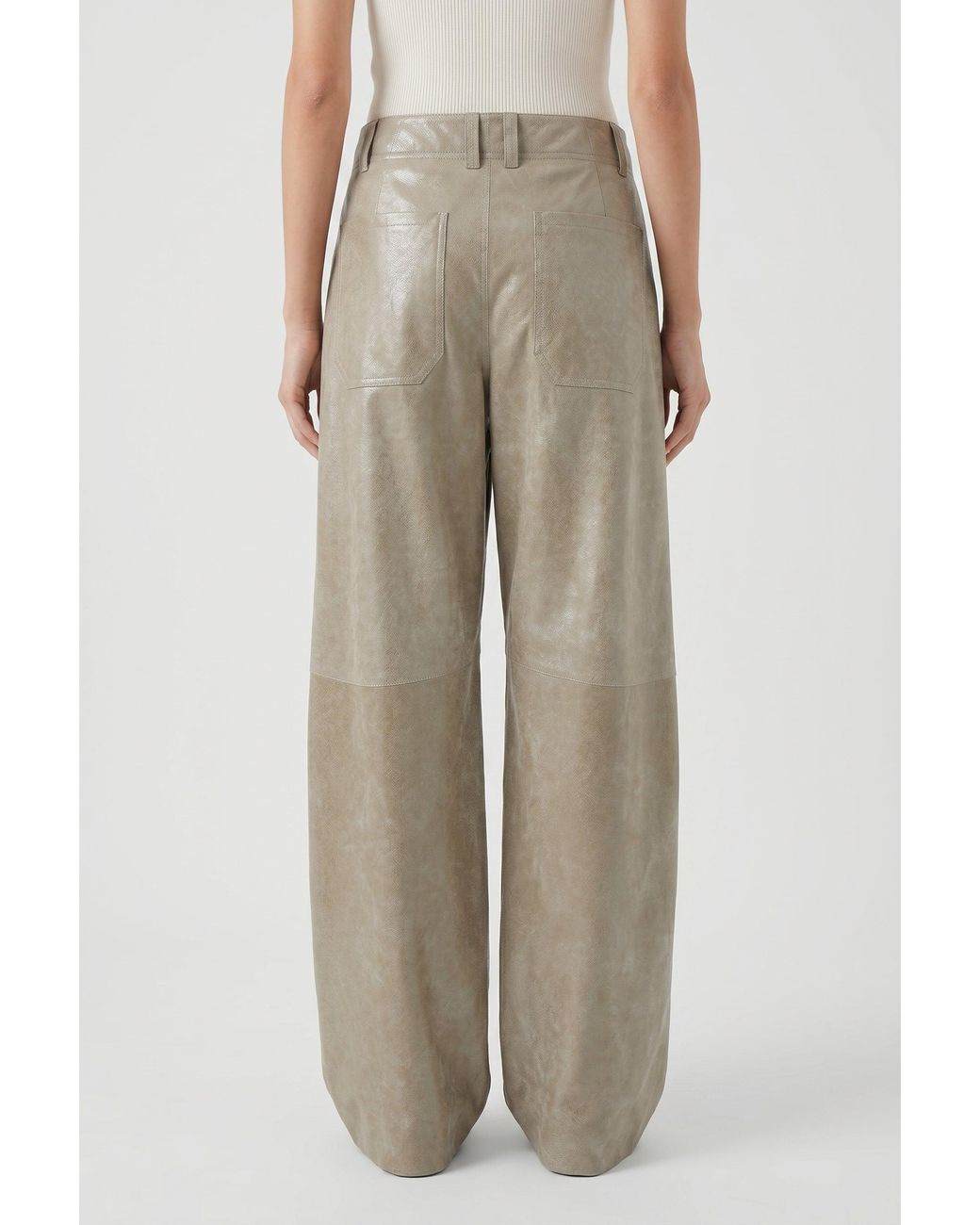 Brunello Cucinelli Natural Light Khaki Leather Trousers