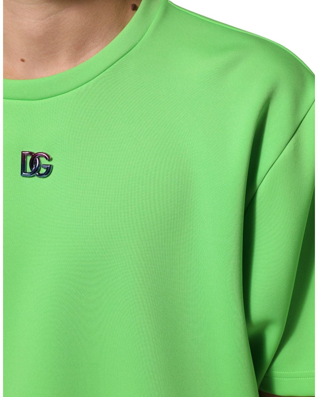Dolce & Gabbana Green Dolce & Gabbana Logo-Embroidered Crew Neck T-Shirt for men