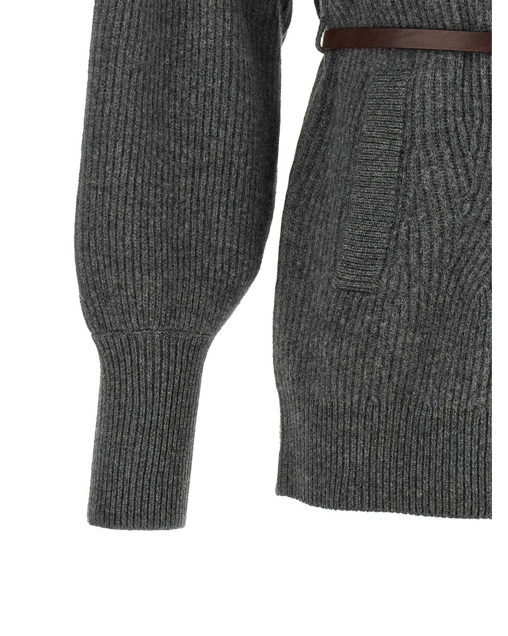 Brunello Cucinelli Gray Ribbed Knit Chevron Cardigan