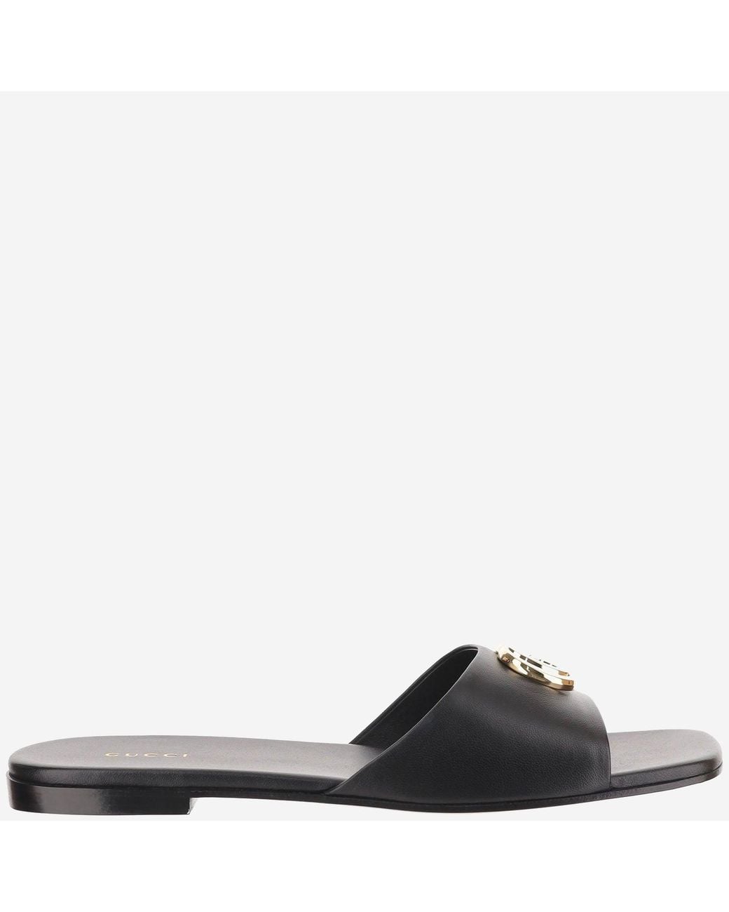 Gucci Black Leather Slider Sandals Lamb