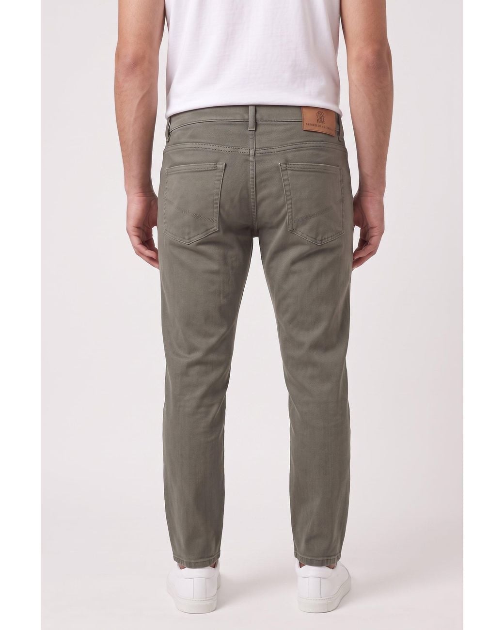 Brunello Cucinelli Gray Sage Cotton Traditional Trousers for men