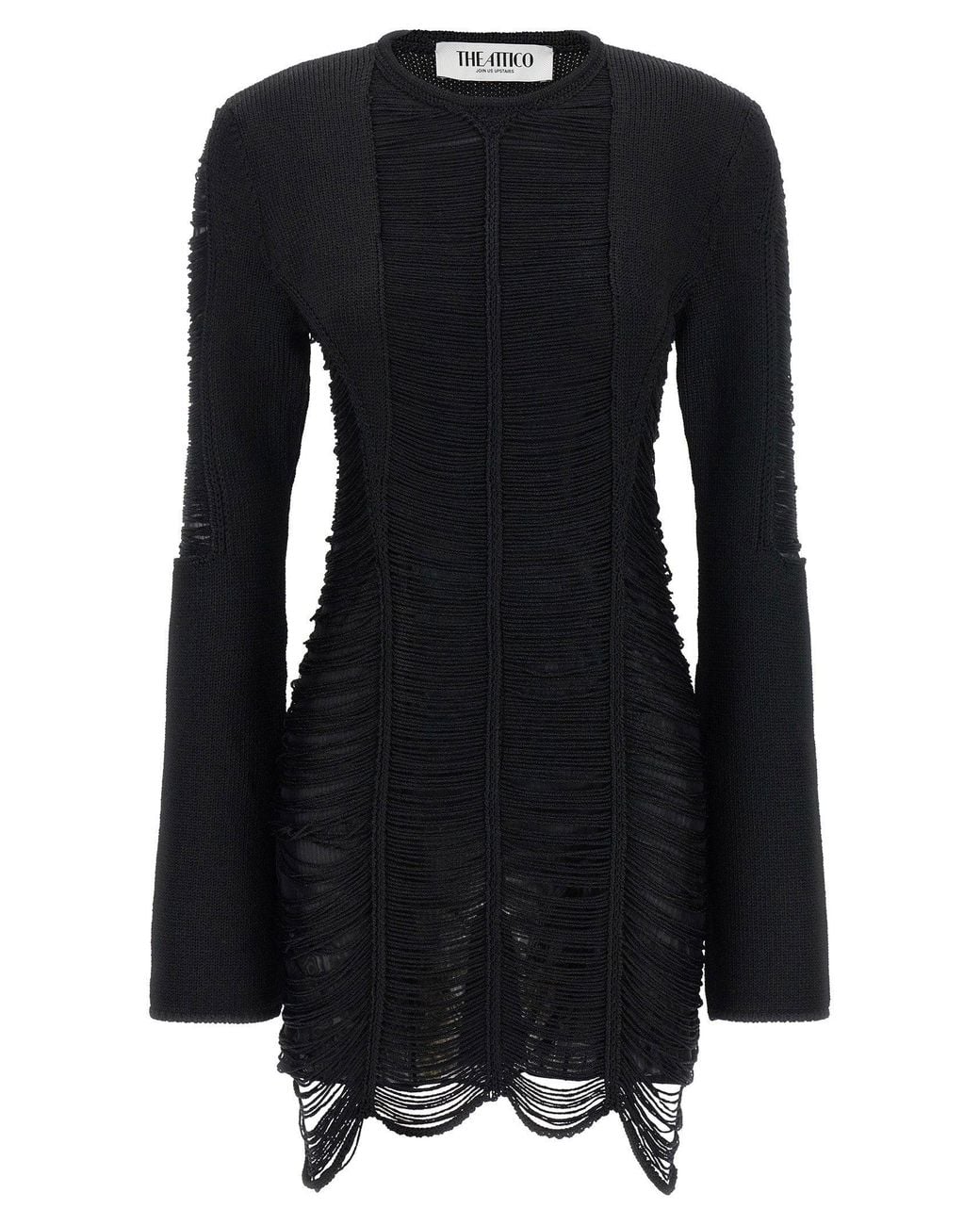 The Attico Black Fringed Knit Dress