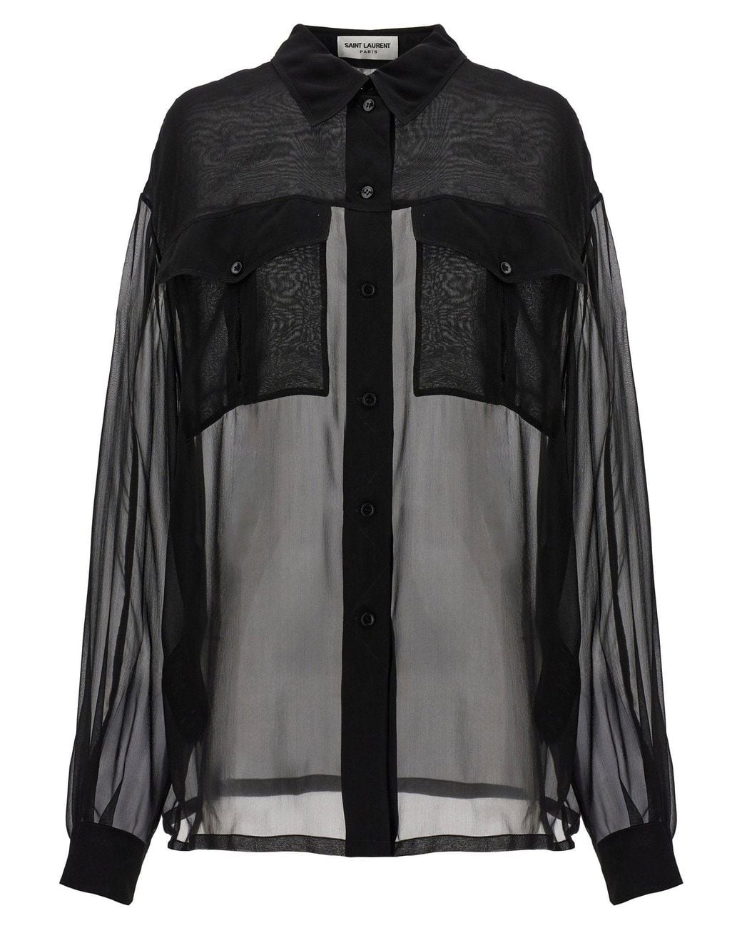 Saint Laurent Black Semi-Sheer Silk Muslin Shirt