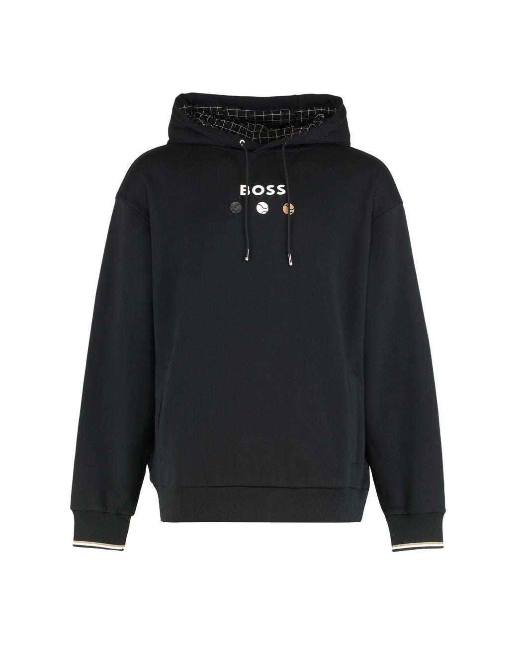 Boss Black Hooded Sweatshirt Terry Cotton Jumpers for men