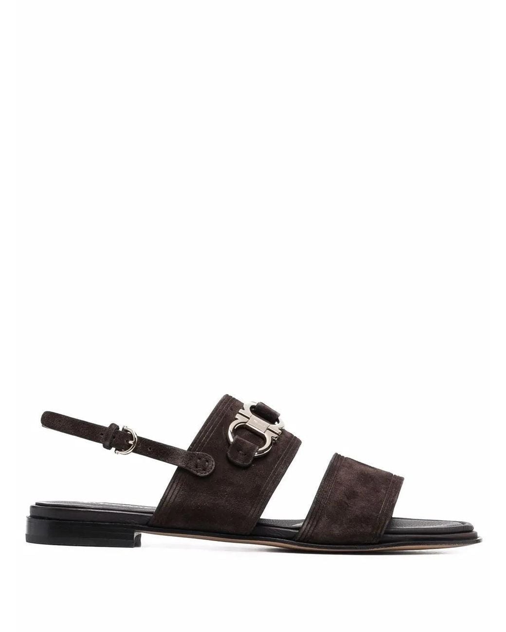 Ferragamo Black Gancini-Plaque Suede Sandals