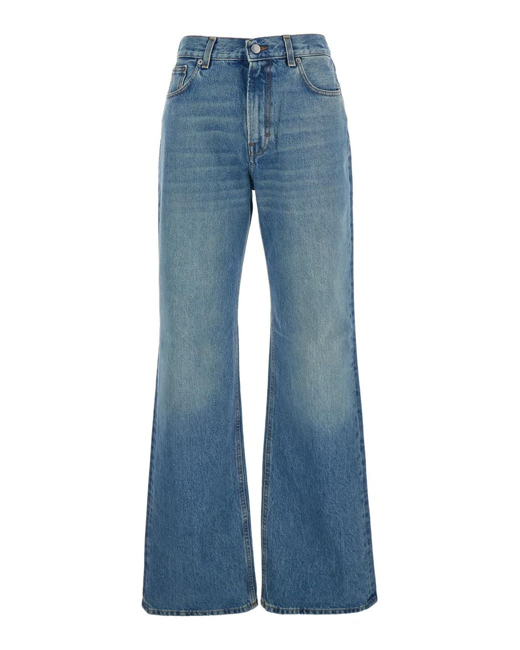 Haikure Blue Korea Jeans With Wide Leg And Logo Patch On The Rear