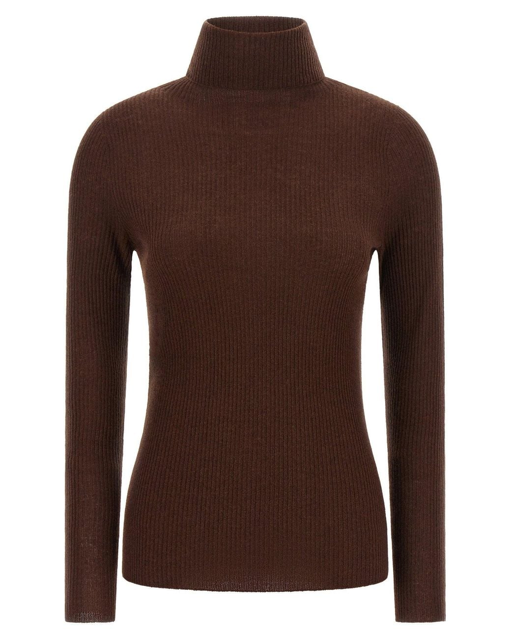 Fabiana Filippi Brown Ribbed Virgin Wool Cashmere Turtleneck Sweater