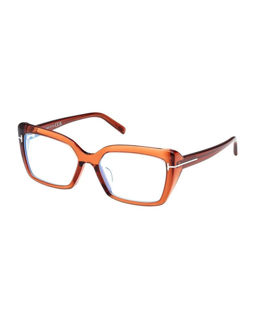 Tom Ford Brown Eyeglasses Cat Eye Full Rim, Shiny Dark Frame And Clear/-Light Block Lenses Lens Ft5991-F-B048