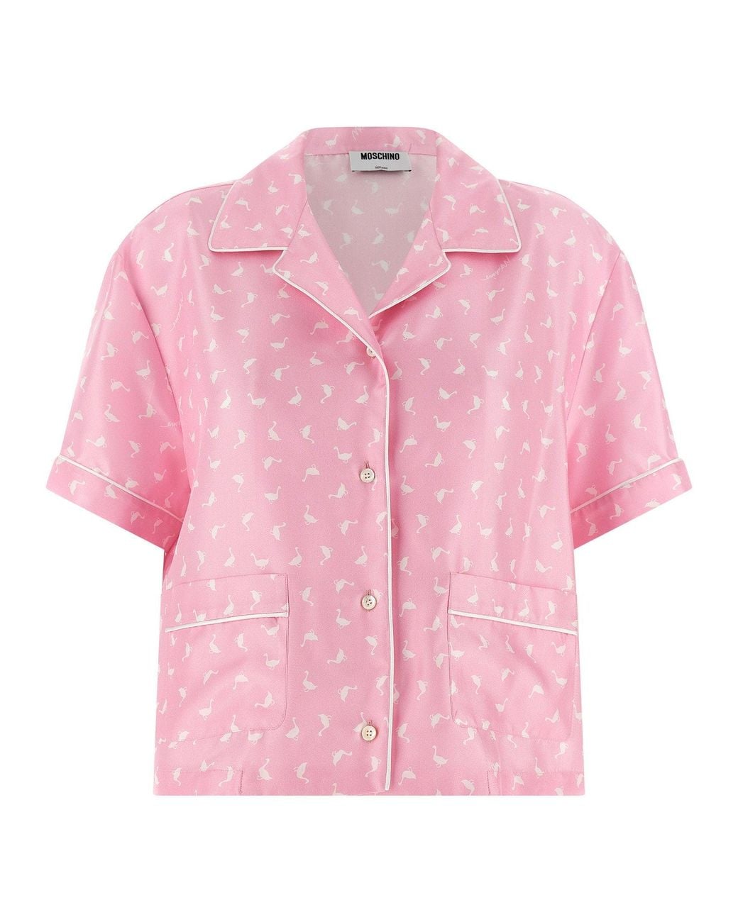 Moschino Pink Goose-Print Silk Twill Shirt