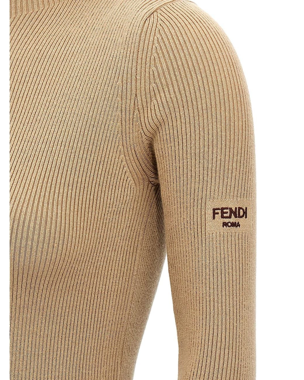 Fendi Natural Ribbed Wool-Silk Hooded Dress