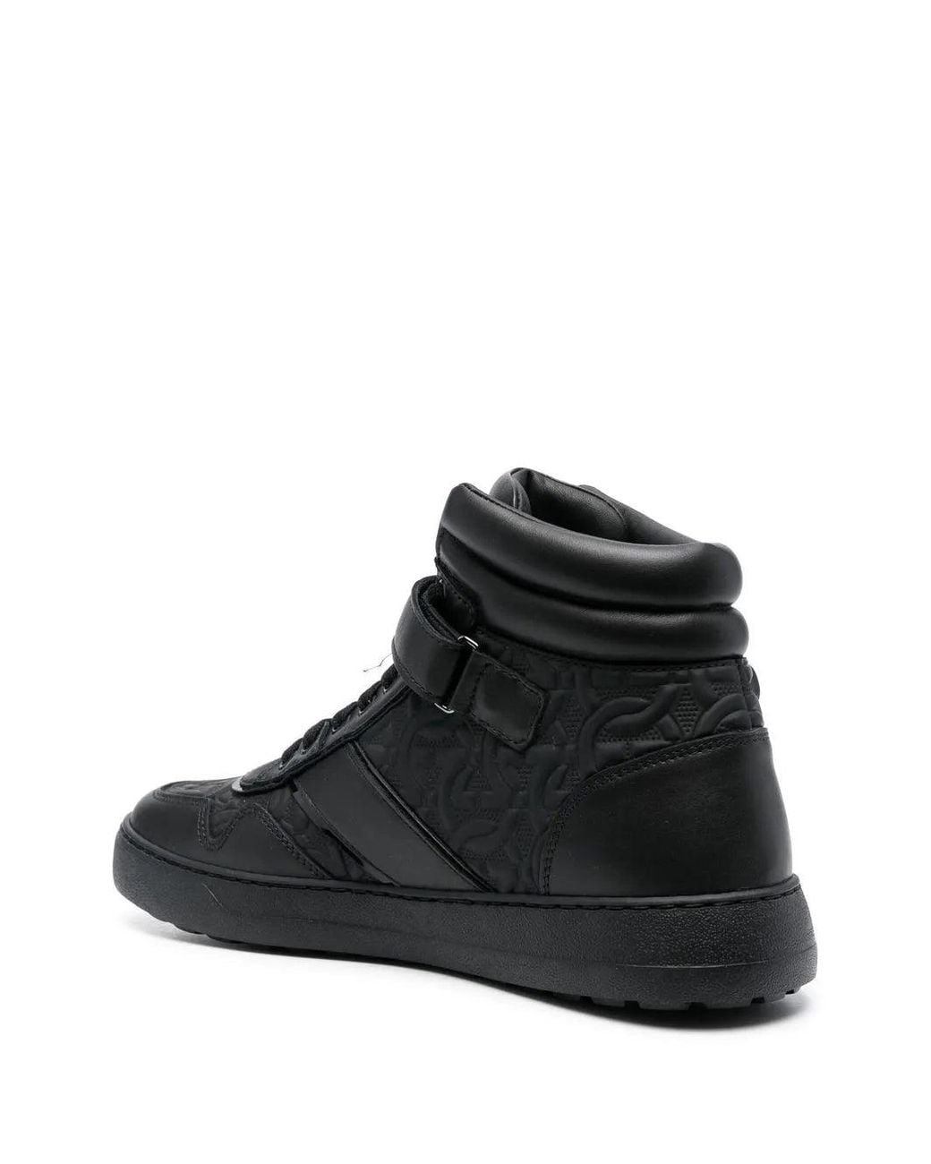 Ferragamo Black Embossed Hi-Top Sneakers for men