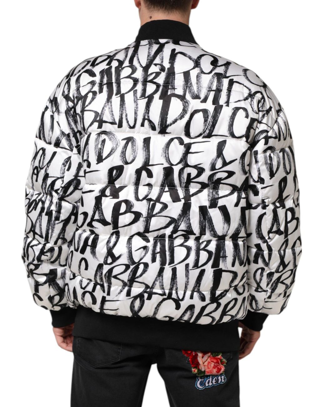 Dolce & Gabbana Black Graffiti Logo Puffer Bomber Jacket Polyester Clothing for men