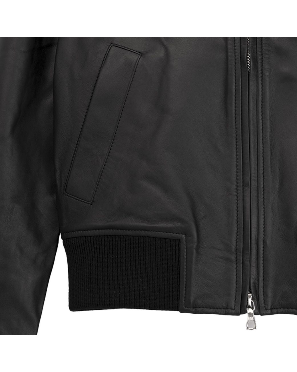 Officine Generale Black Boxy Leather Bomber Jacket