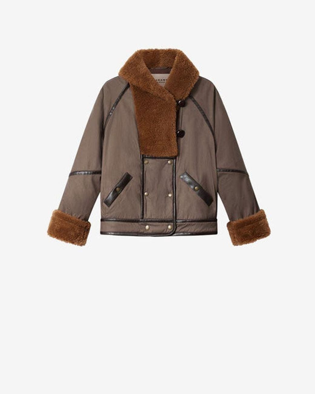 Isabel Marant Brown Marant Etoile Faux Fur-Trimmed Quilted Jacket — Taupe