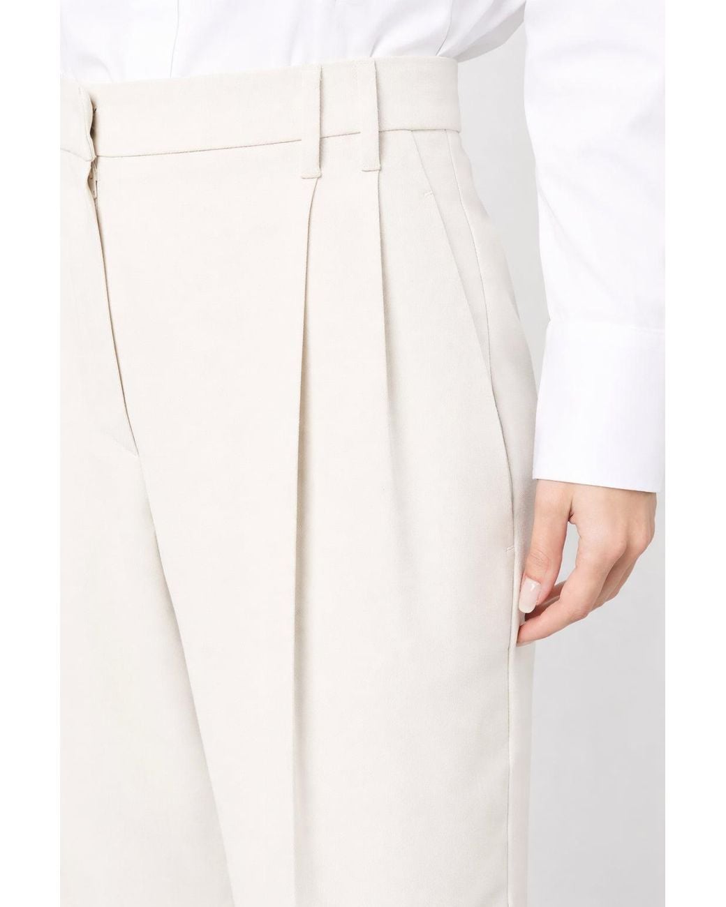 Brunello Cucinelli White Off Wool Tailored Trousers