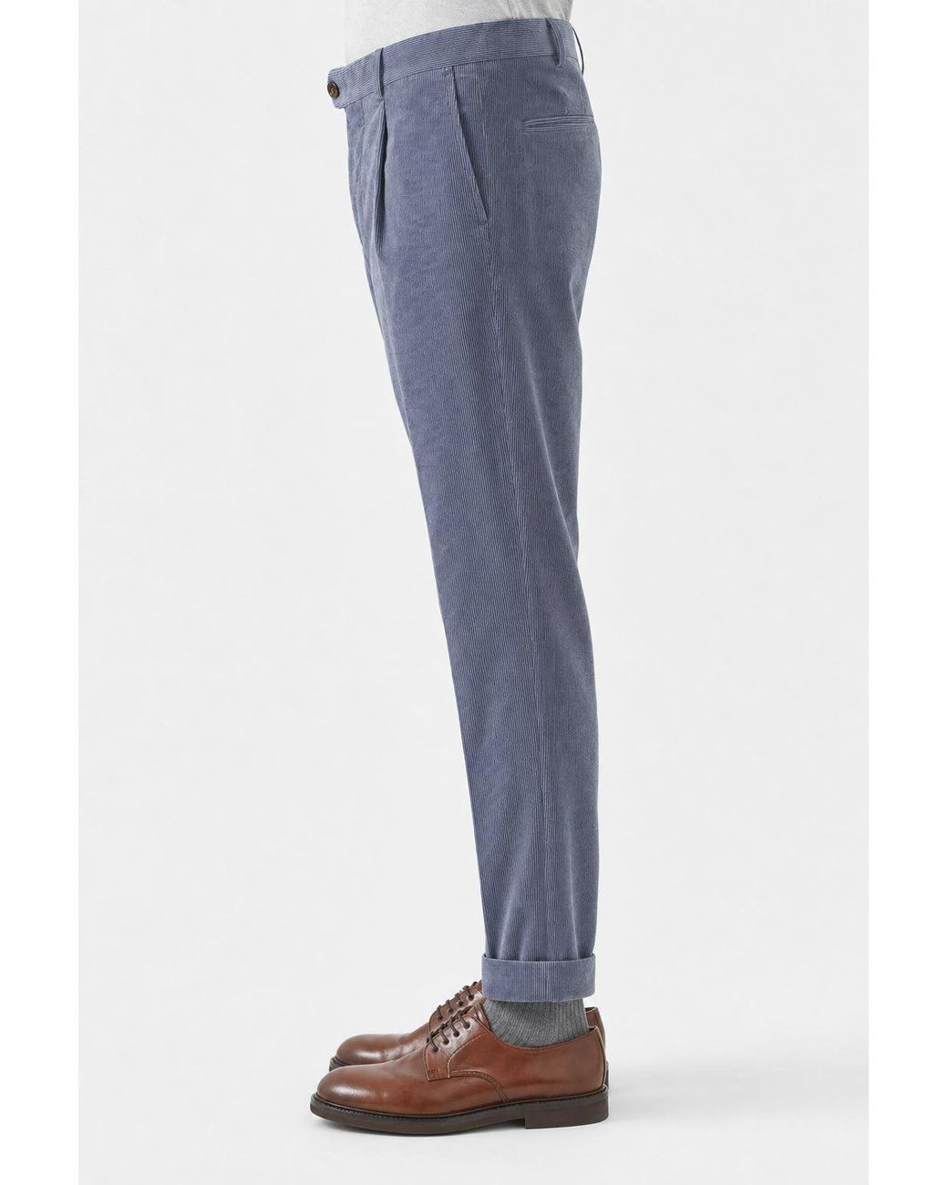 Brunello Cucinelli Blue Denim Wool Blend Trousers for men