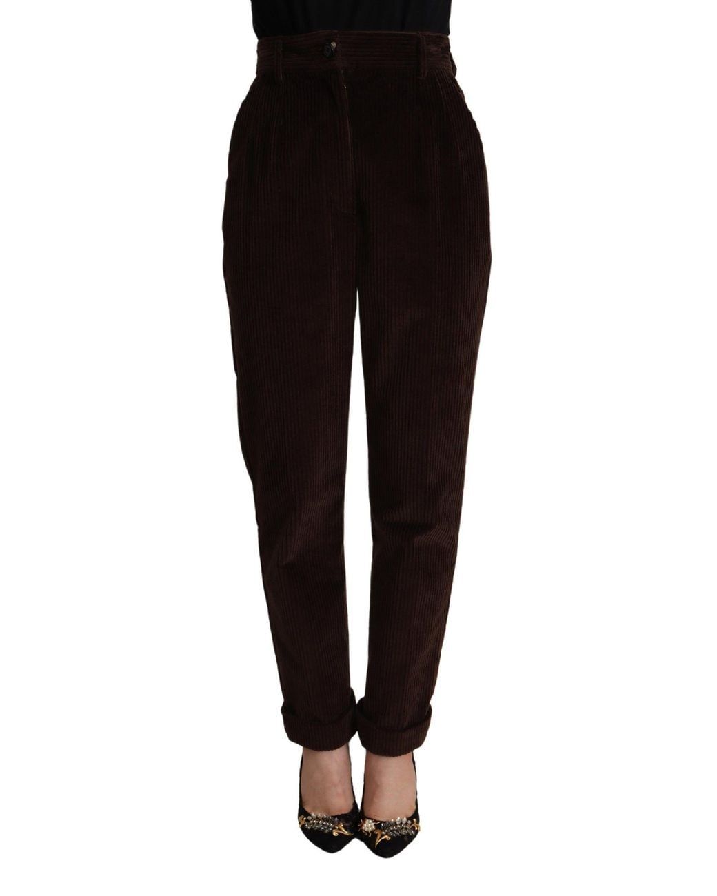 Dolce & Gabbana Black Elegant Bordeaux High-Waisted Corduroy Pant