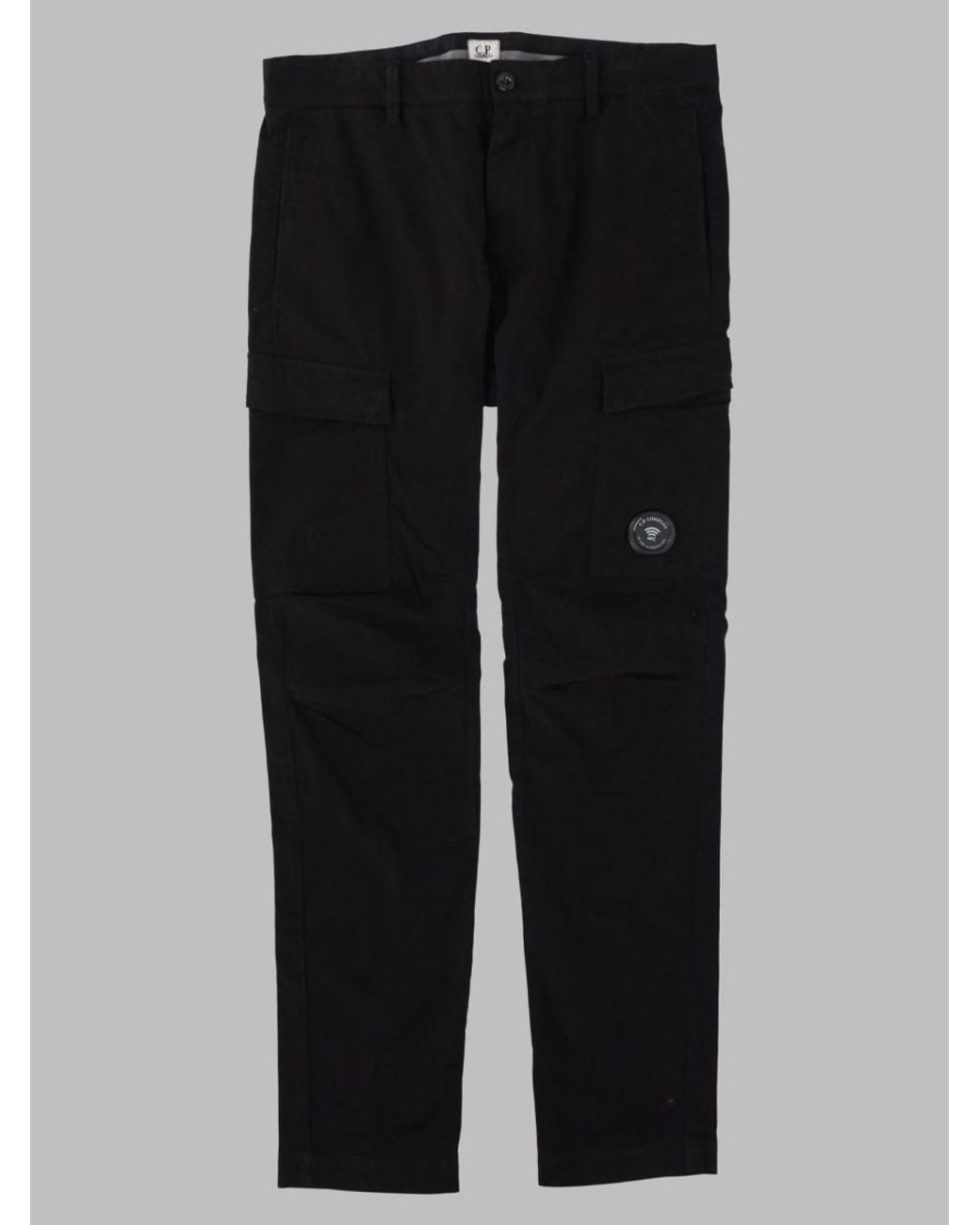 C P Company Black Stretch Cotton Satin Cargo Trousers for men
