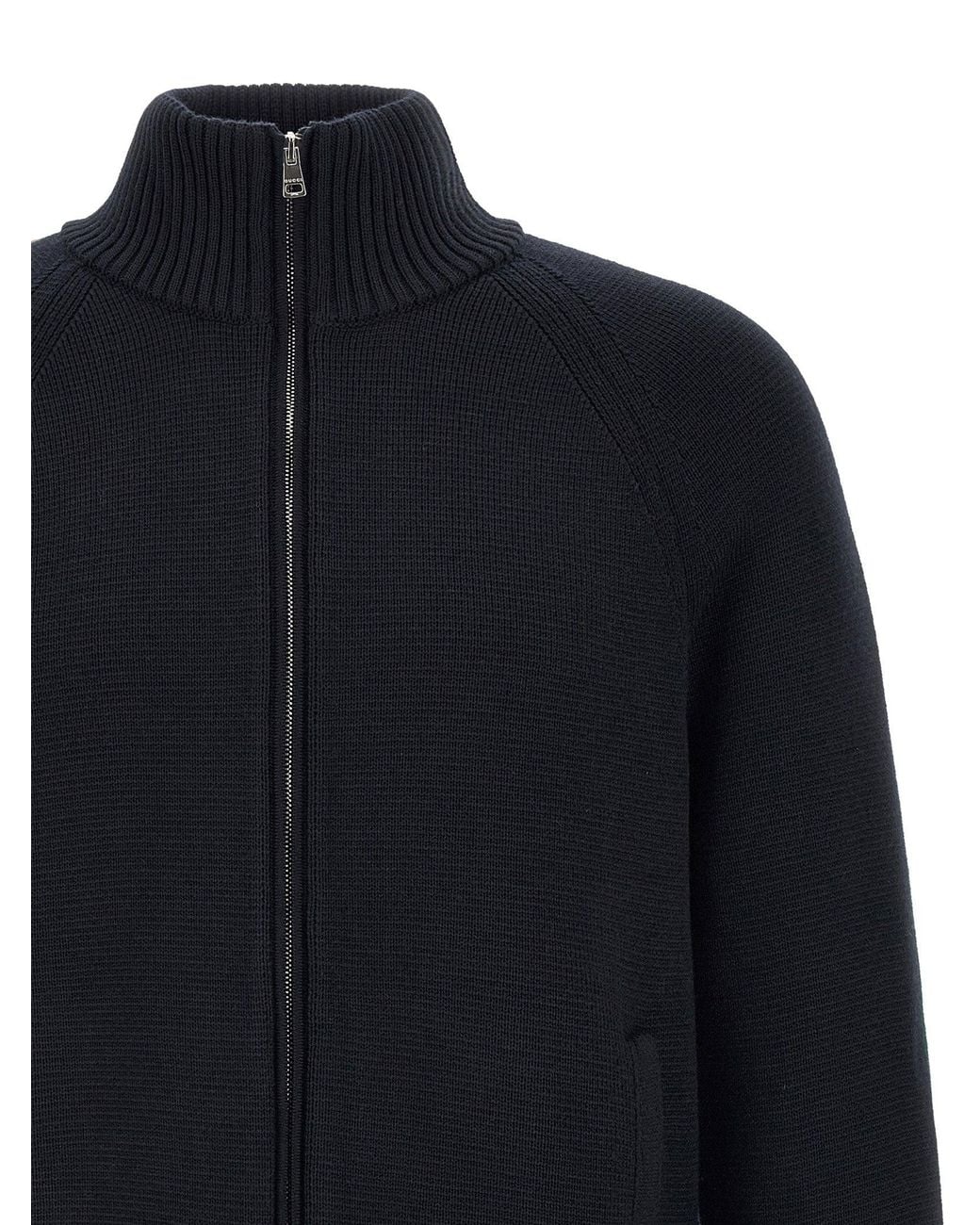 Black Ribbon Ribbed Gucci Web Ribbon-Trimmed Wool Jacket in Blue for Men | Lyst