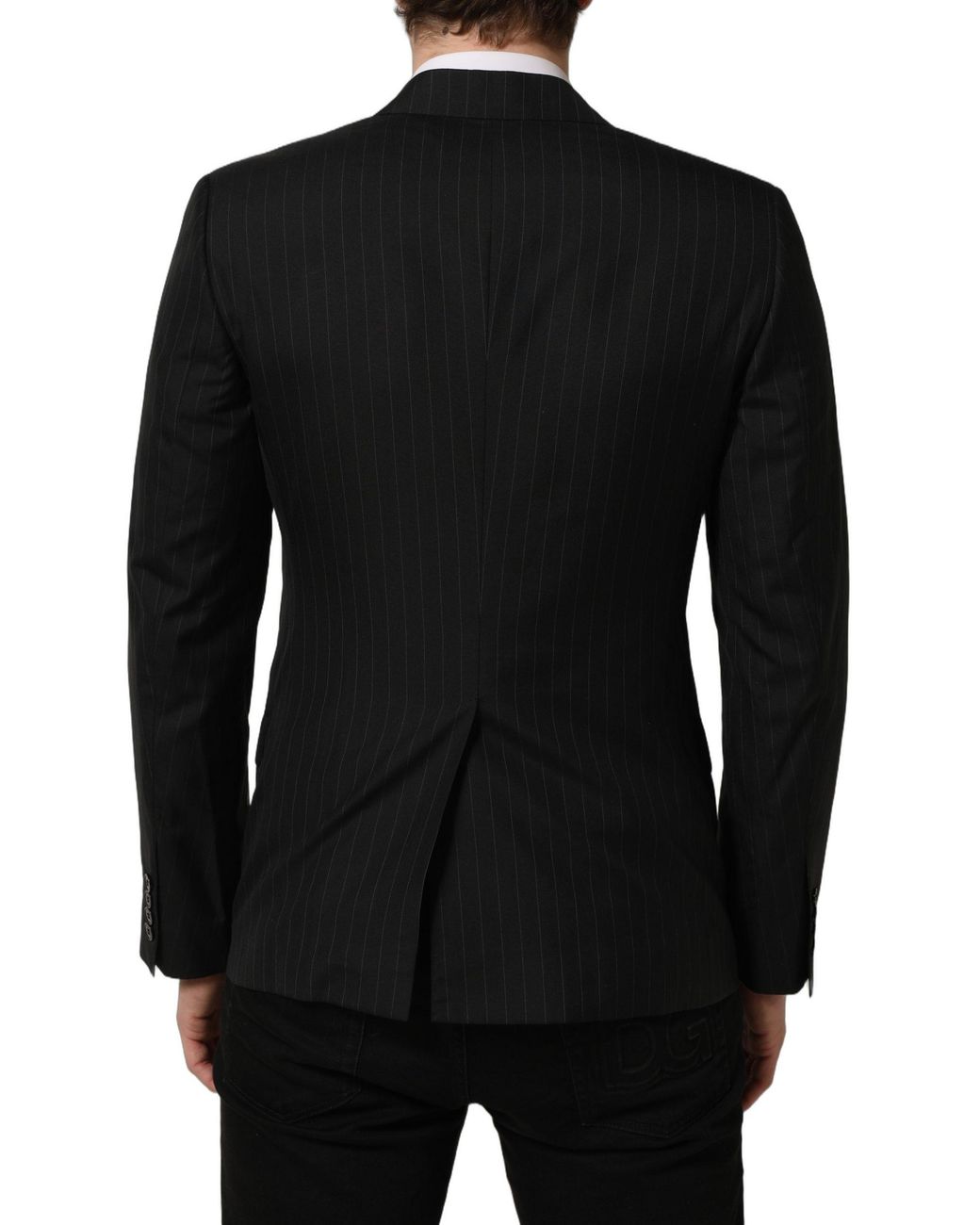 Dolce & Gabbana Black Stripes Wool Single Breasted Blazer Silk Virgin Clothing for men