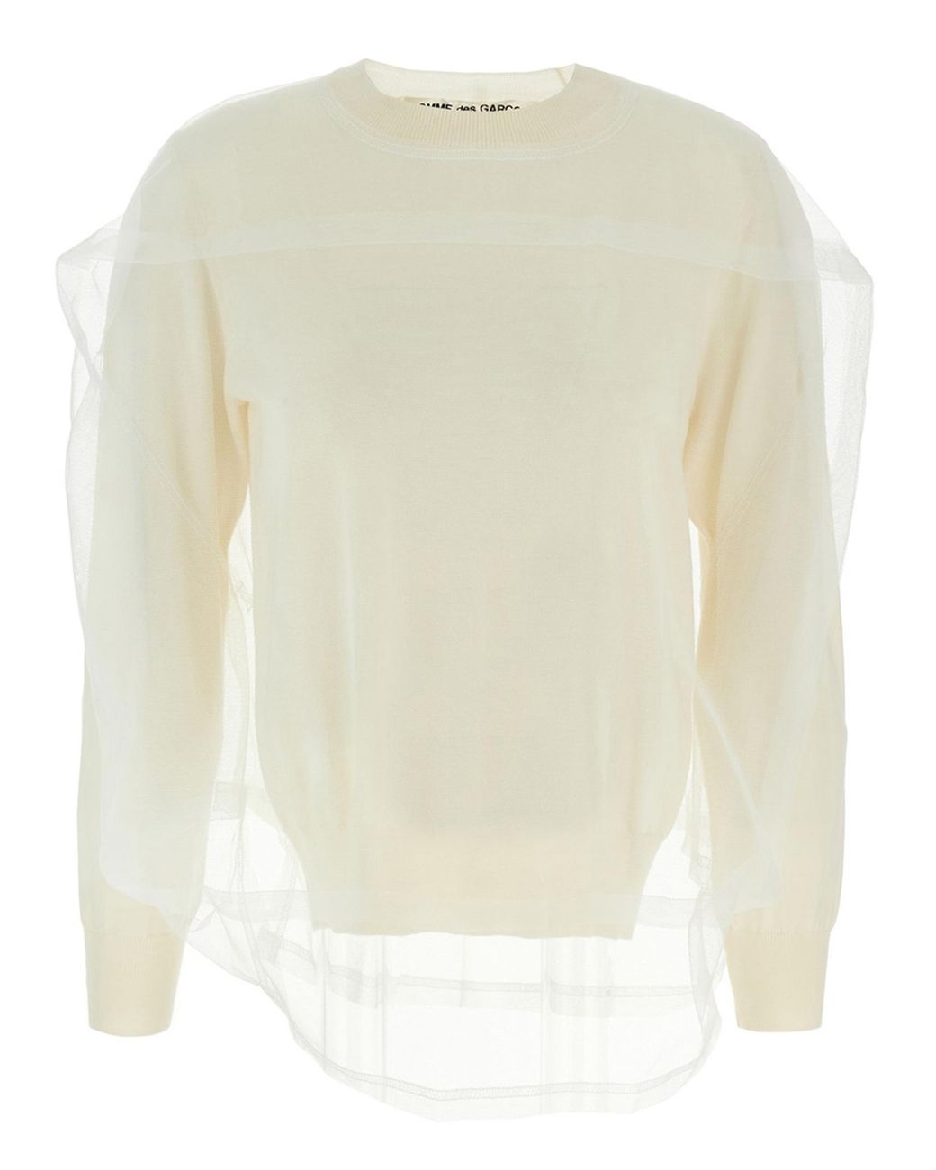 Comme des Garçons White Wool Sweater With Multilayer Tulle Detail