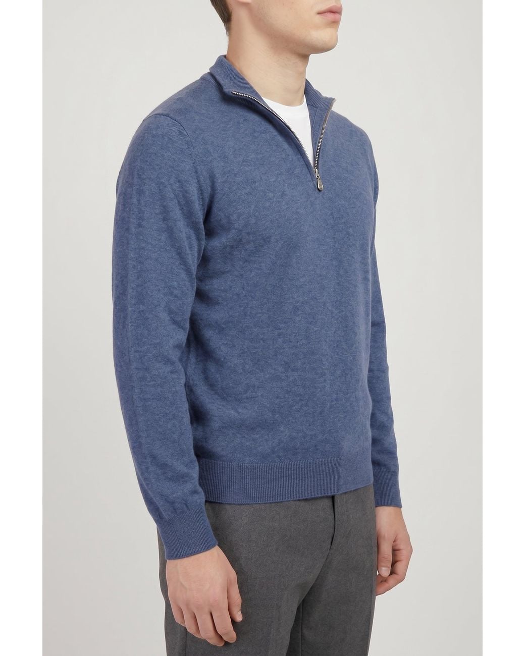 Brunello Cucinelli Blue Wool Zip Sweater for men