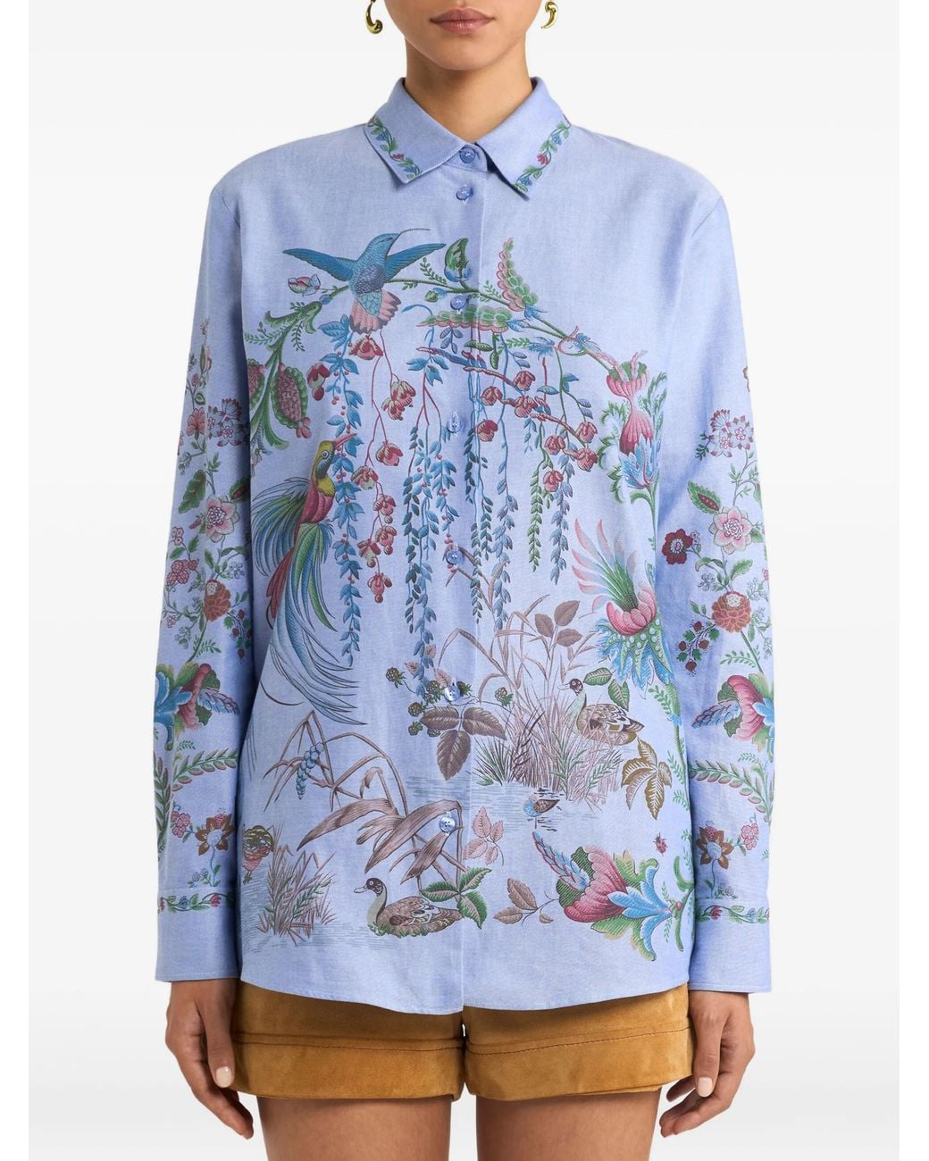 Etro Blue Printed Oxford Nude Cotton Shirt