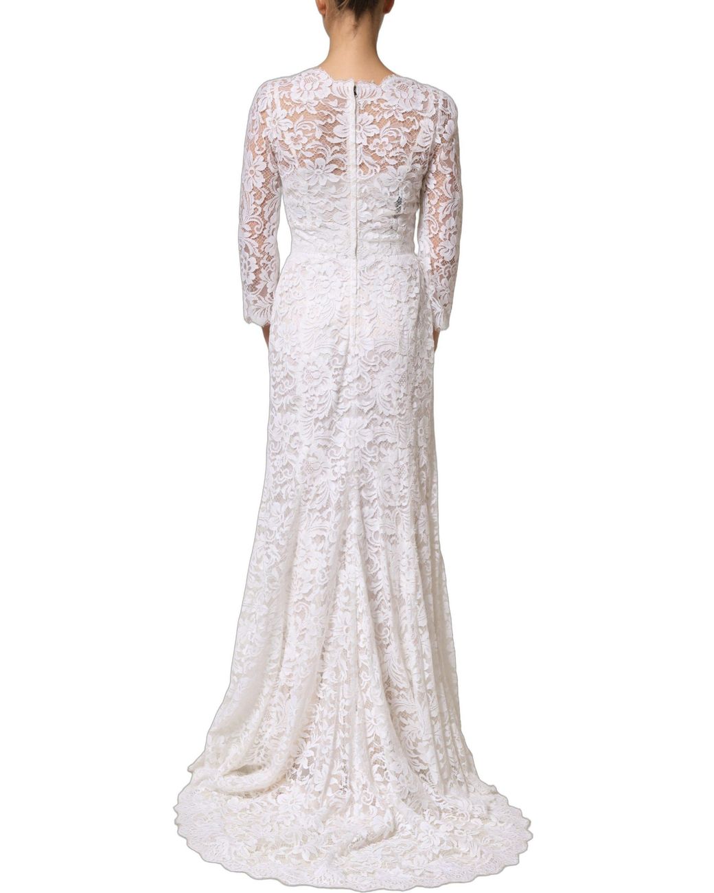 Dolce & Gabbana Gray Cotton Floral Lace Long Gown Dress Nylon Viscose
