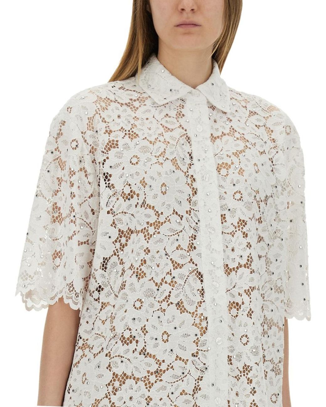 MICHAEL Michael Kors White Floral Lace Shirt Polyester