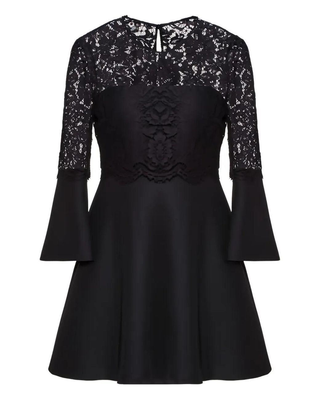 Valentino Black Lace-Paneled Flared Dress