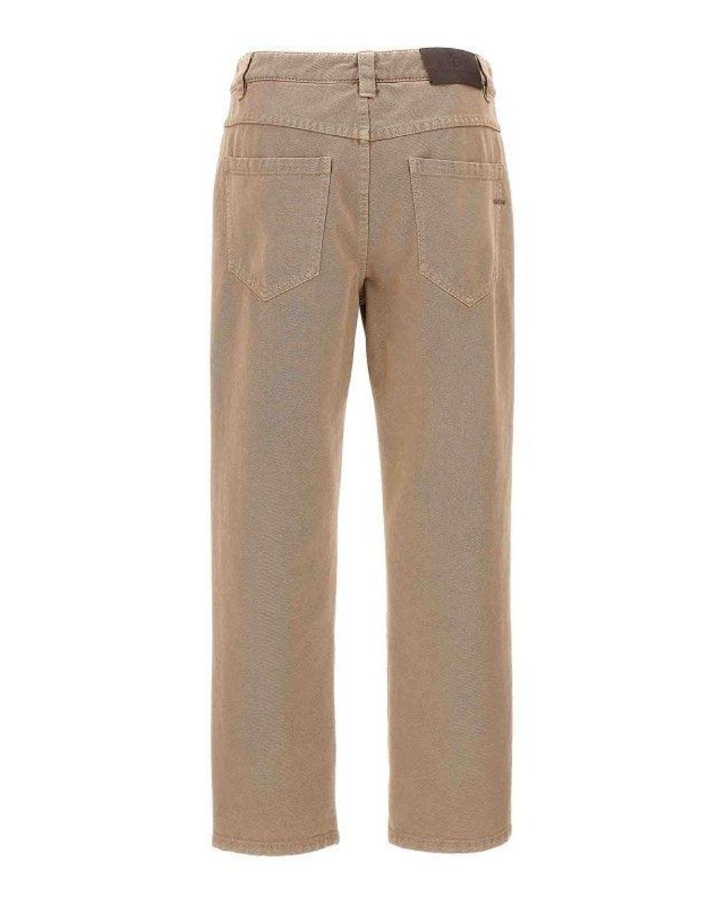 Brunello Cucinelli Natural Coffee Cream Cotton Straight Trousers