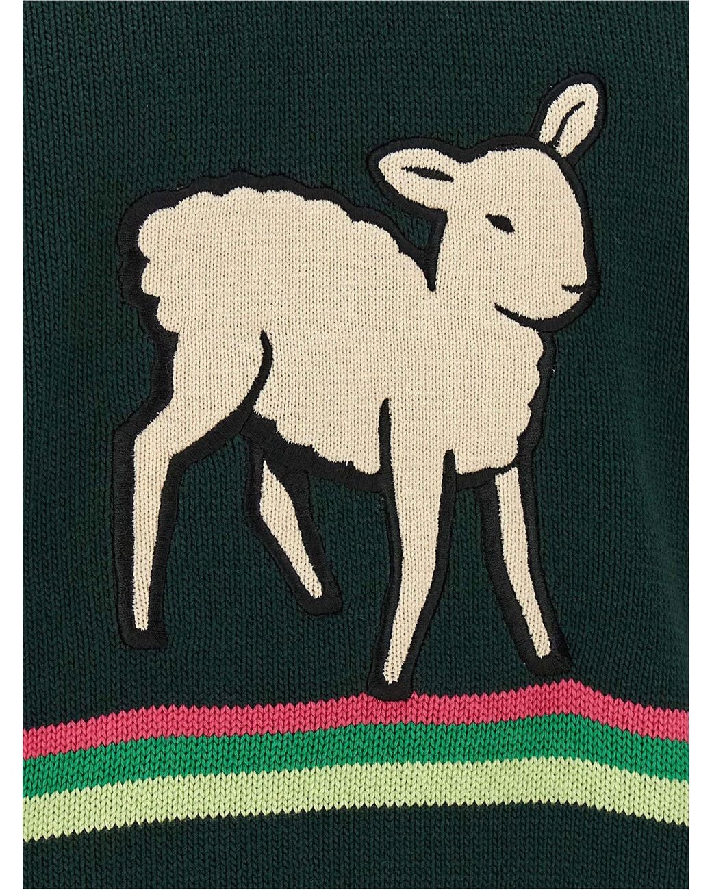 J.W. Anderson Green Sheep-Intarsia Cotton Sweater