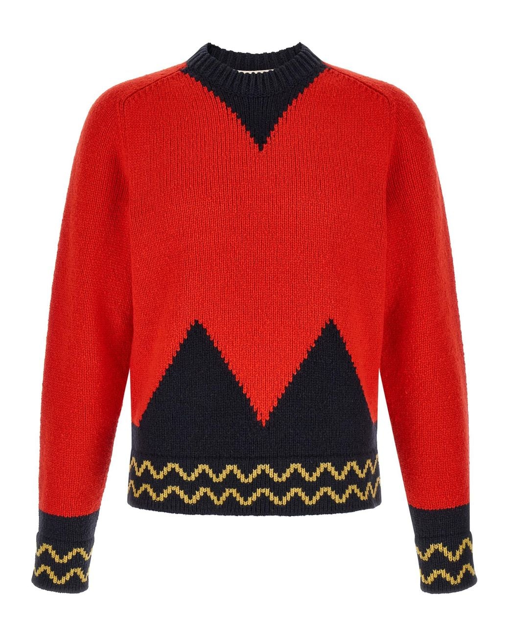 Marni Red Geometric Intarsia Sweater for men