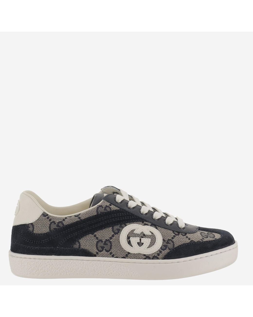 Gucci Gray Gg Fabric And Leather Sneakers Trainers for men