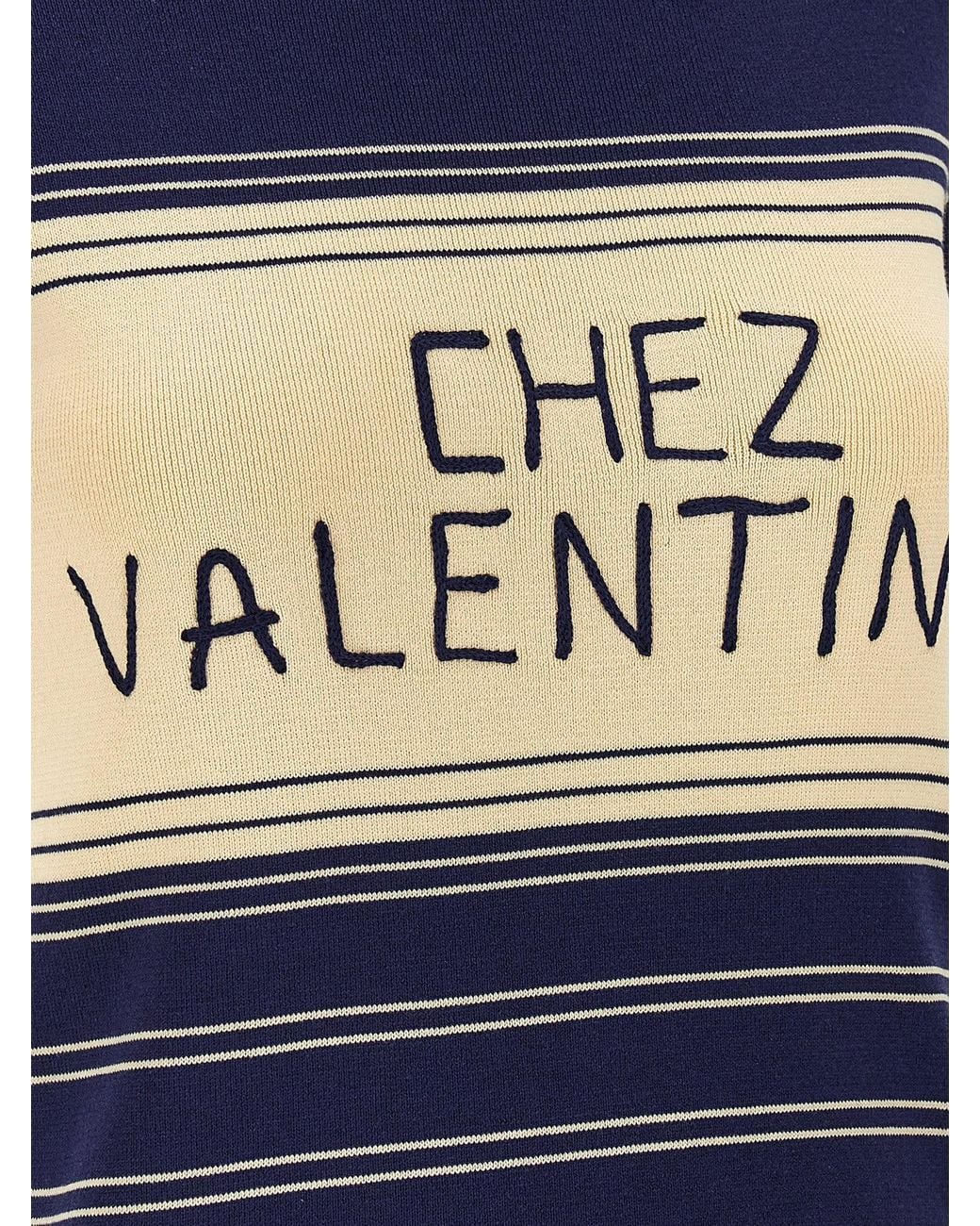 Valentino Garavani Blue Logo-Embroidered Striped Cotton T-Shirt